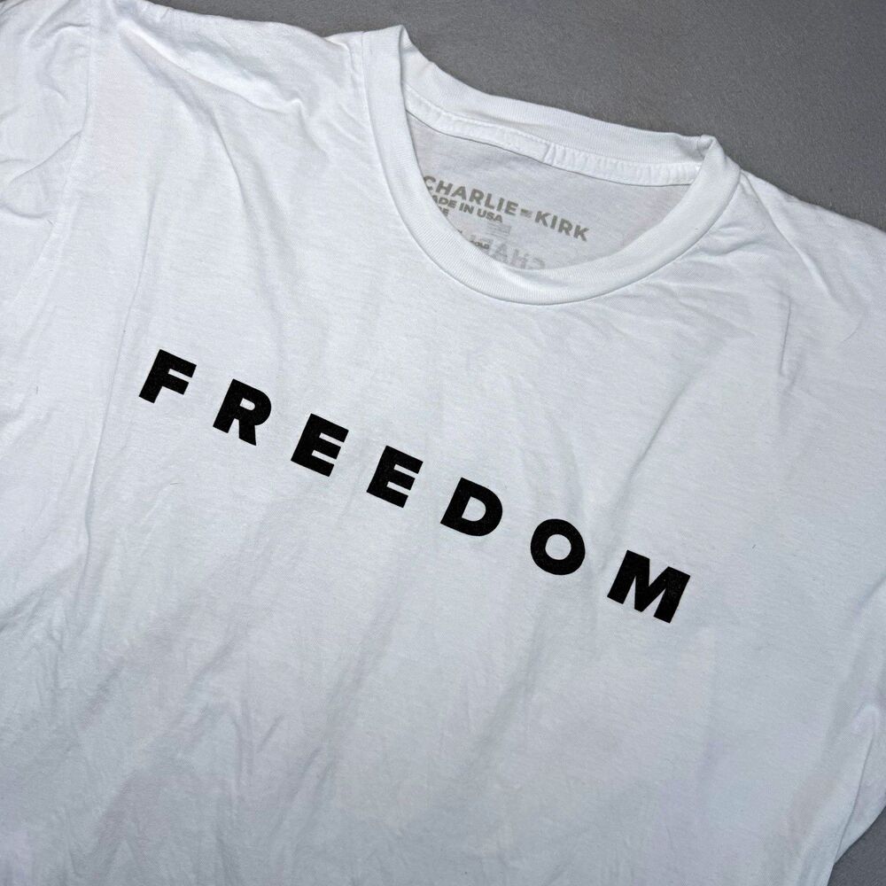Charlie Kirk Freedom T Shirt Mens Large White Made in USA Graphic Tee